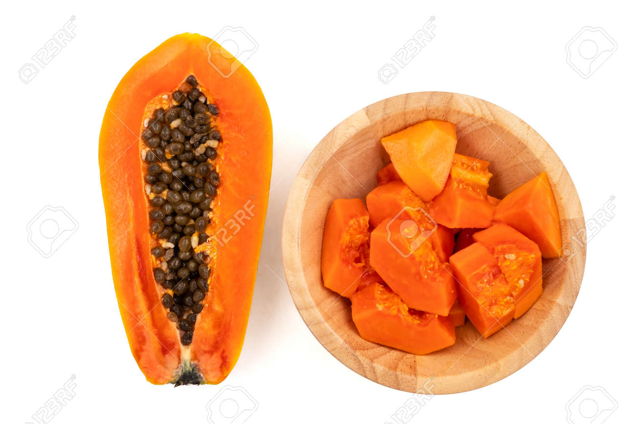 Slices of sweet papaya on white background - 103629255 Slices of sweet papaya on white background - 103629255
