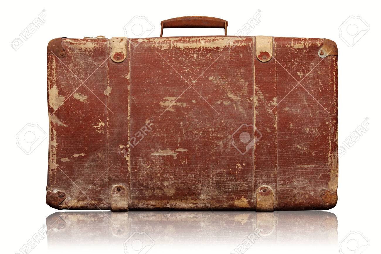 old vintage suitcase isolated on white background stock photo