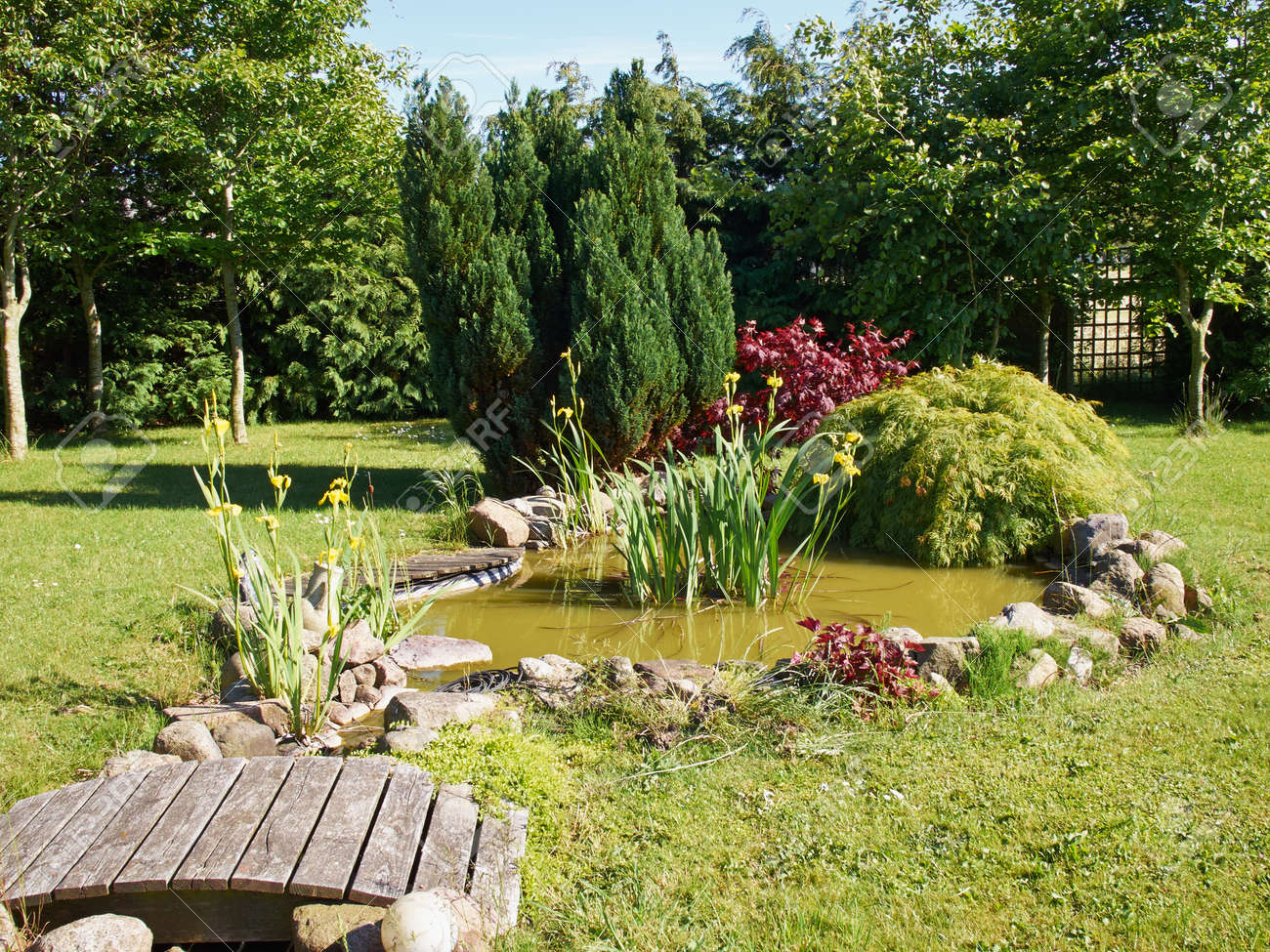 Schöne Klassische Garten Fisch-Teich Mit Gras Im Garten Hintergrund ... Schöne Klassische Garten Fisch-Teich Mit Gras Im Garten Hintergrund ...