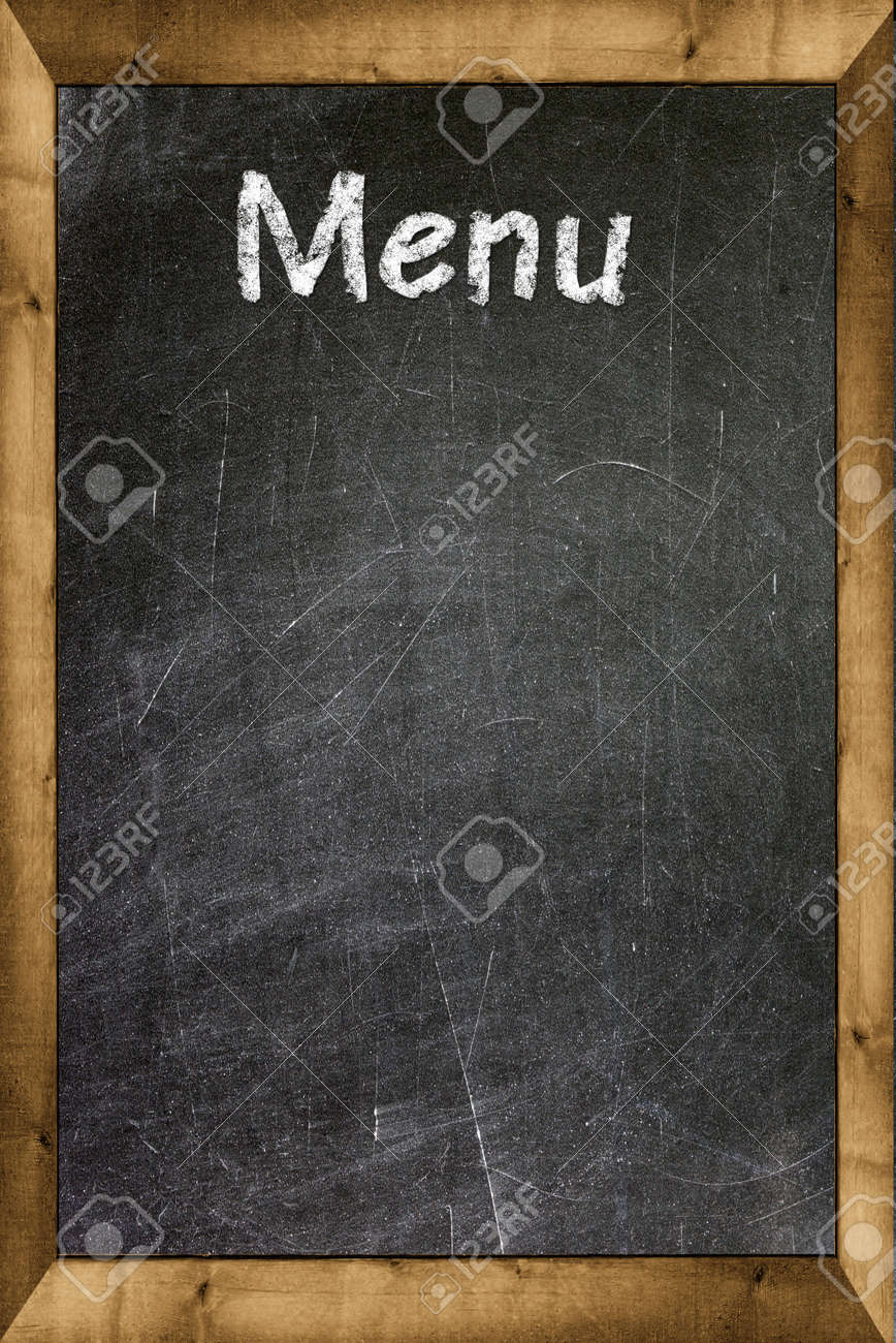 menu title written with chalk on blackboard stock photo picture and