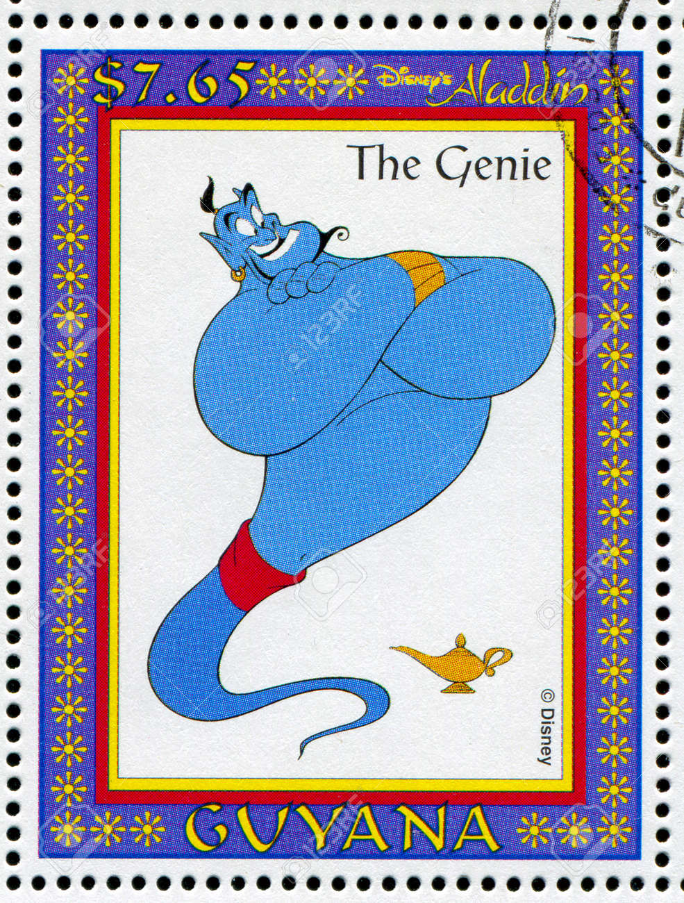 ガイアナ 1993 年頃 ガイアナによって印刷スタンプ アラジン ディズニーのショーのアニメーション映画 ジン 1993 年頃 の写真素材 画像素材 Image