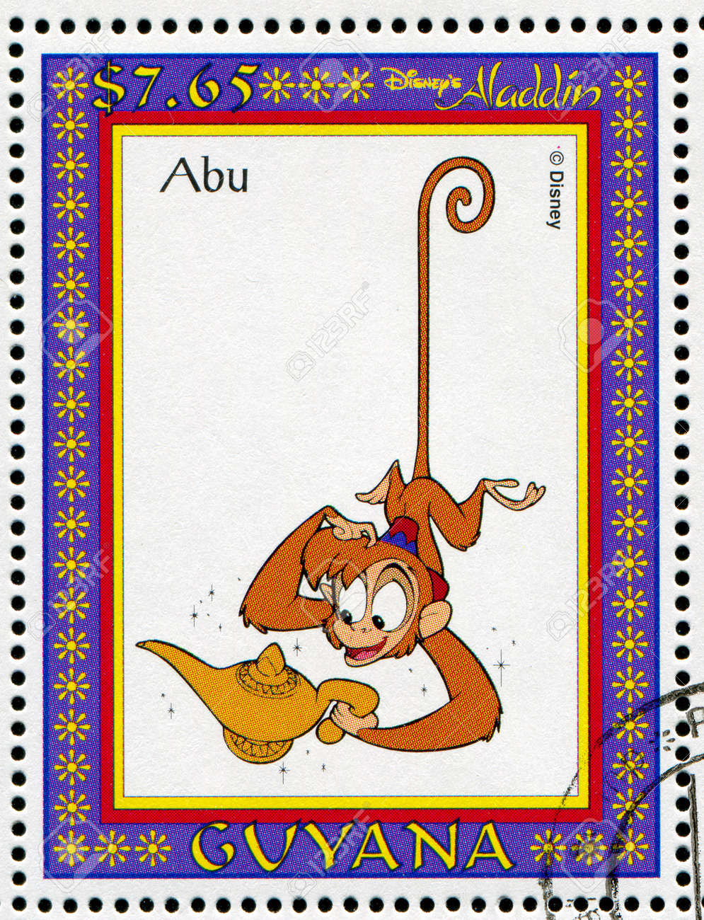 ガイアナ 1993 年頃 ガイアナによって印刷スタンプ アラジン ディズニーのショーのアニメーション映画 アブ 1993 年頃 の写真素材 画像素材 Image