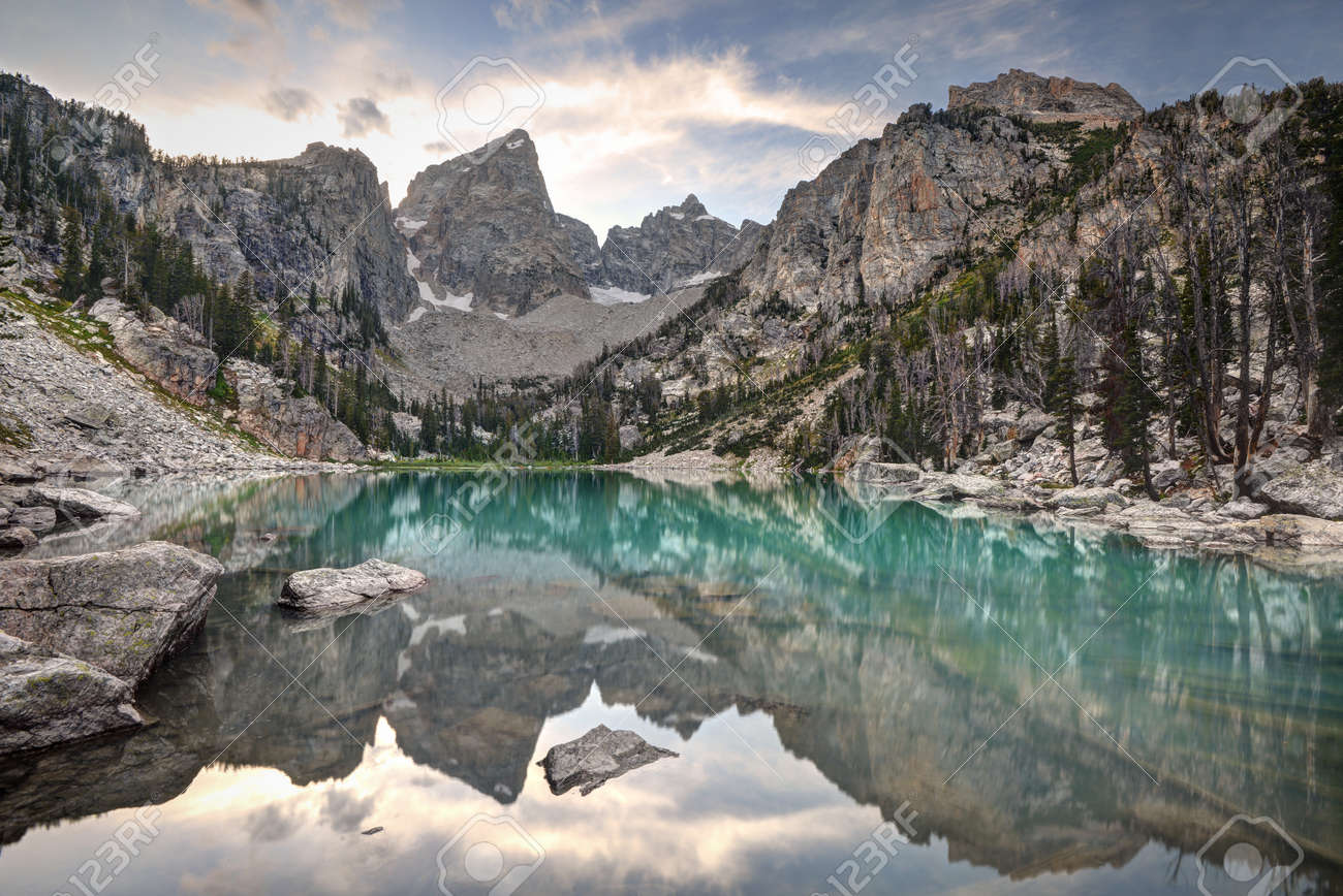 delta lake at sunset grand teton national park wyoming america usa