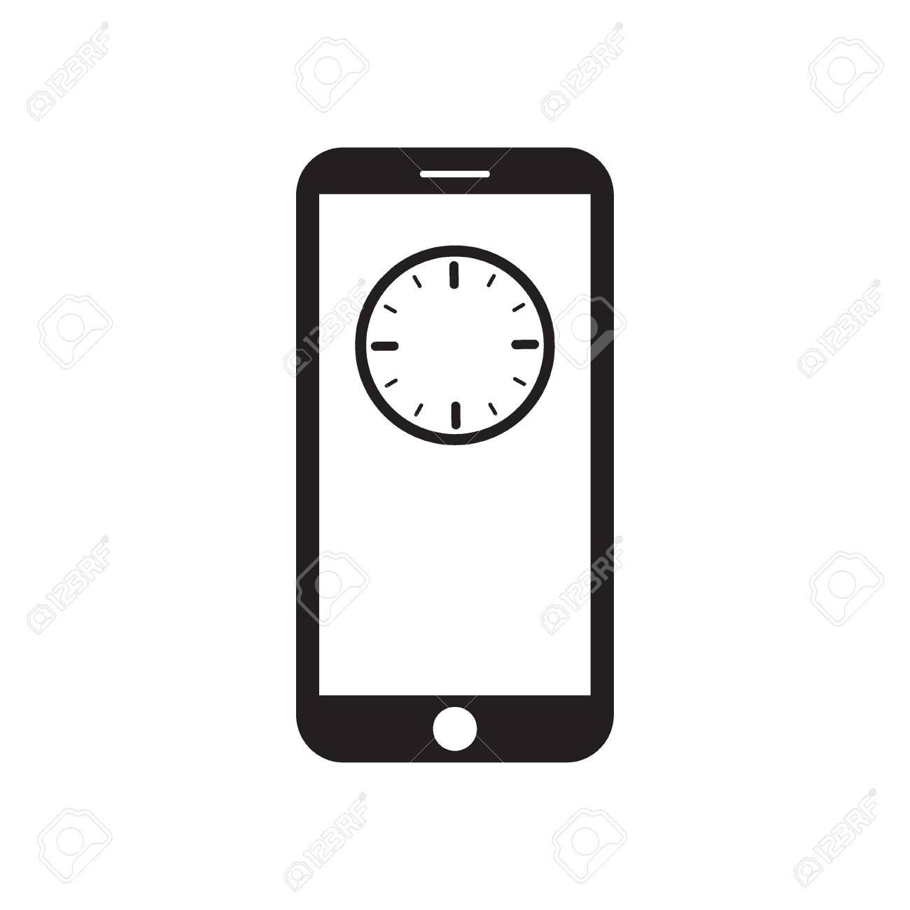 Smartphone With Clock Icon On The Screen. Time Symbol. Mobile Device. Black  And White Vector Illustration. Royalty Free SVG, Cliparts, Vectors, and  Stock Illustration. Image 117370476., image size:1300x1300