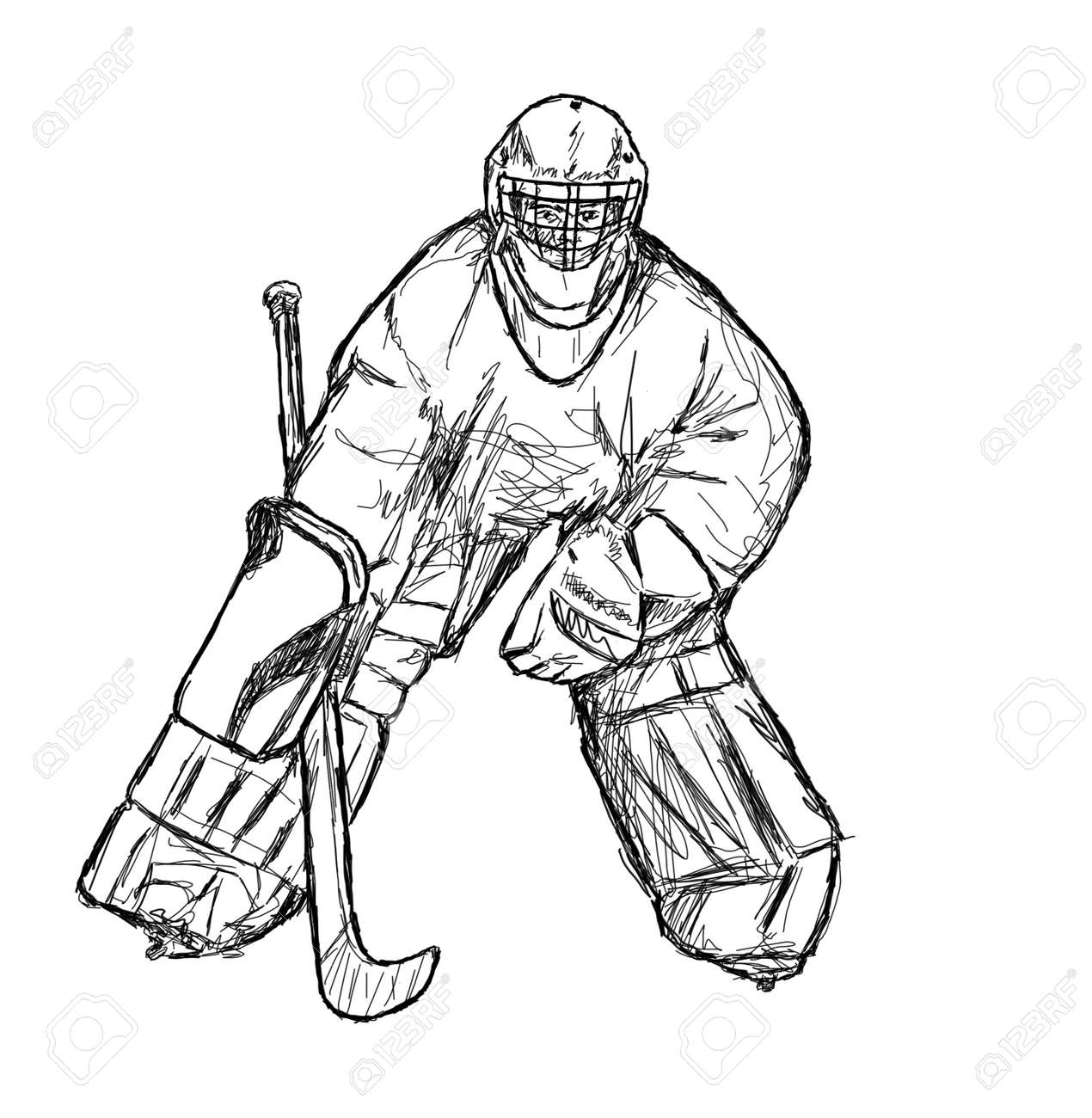 Black And White Goal-keeper Drawing, Goal-keeper Ready For A Shot Stock  Photo, Picture and Royalty Free Image. Image 758469., image size:1270x1300