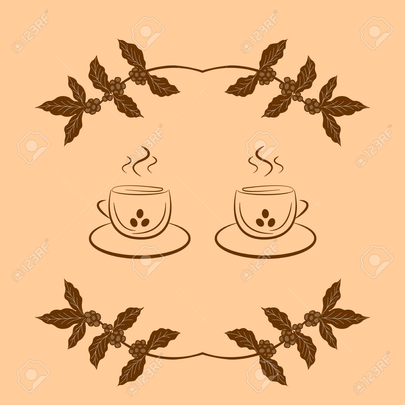 支店コーヒー及びコーヒー カップとコーヒーの背景 スケッチ風の手描きイラスト カフェやレストランのメニューのデザイン のイラスト素材 ベクタ Image