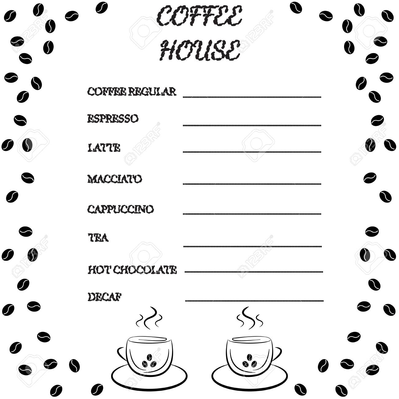 coffee shop house template doodle line design coffee menu