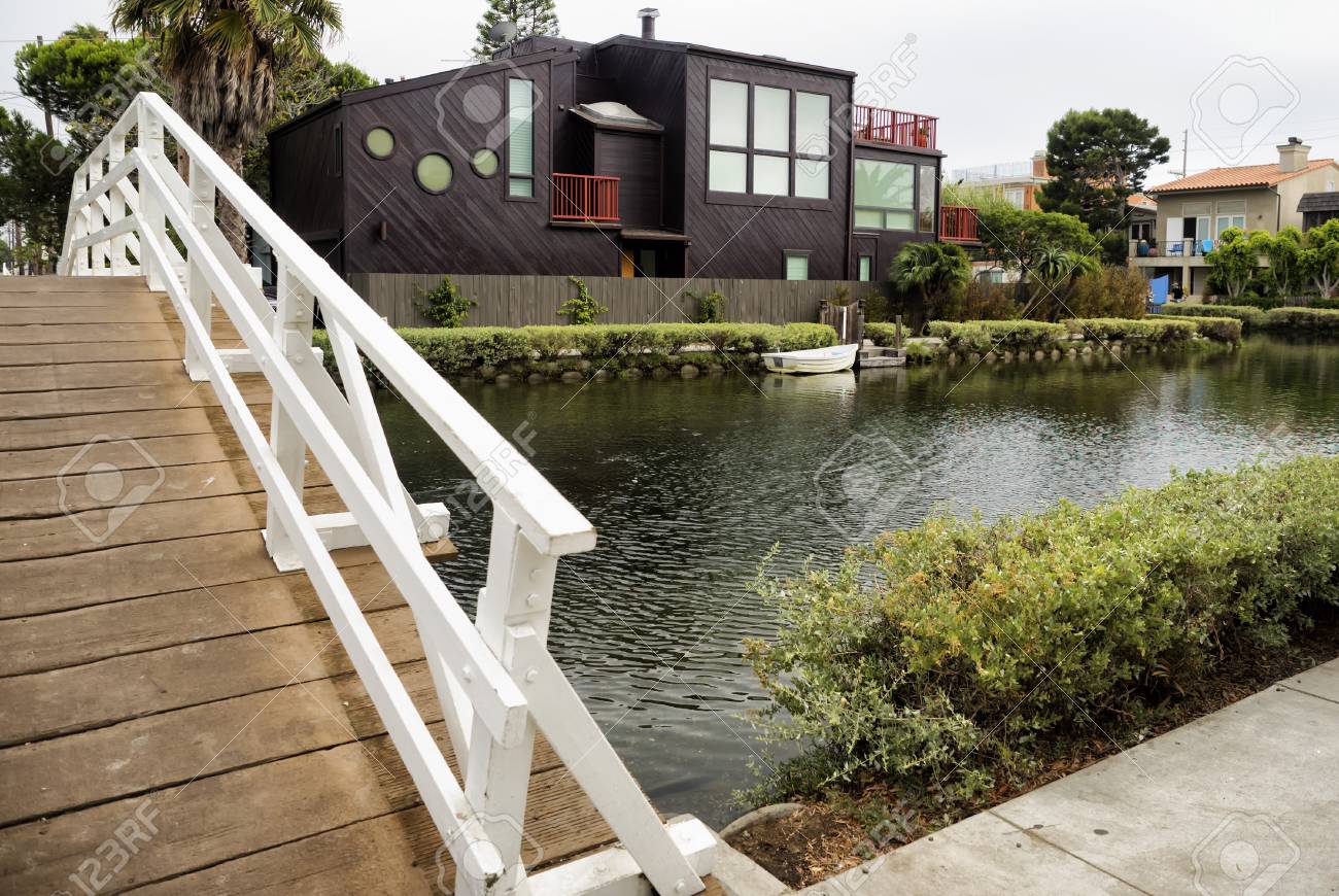 venice canals white bridge and modern architecture house venice