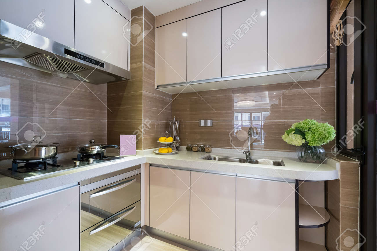 Nice Kitchen With Modern Cabinet Stock Photo Picture And Royalty