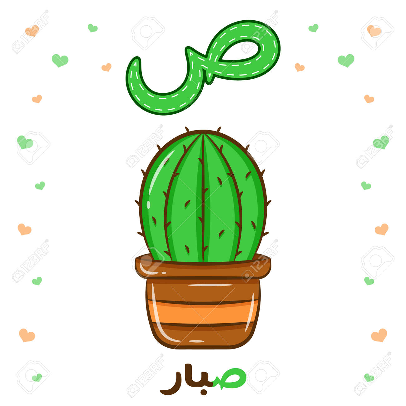 Printable Arabic Letter Alphabet Flashcard Sheet Learning The Arabic Letter With A Cactus Royalty Free SVG, Cliparts, Vectors, and Stock Illustration. Image 186618231. for Free Printable Arabic Alphabet Flash Cards