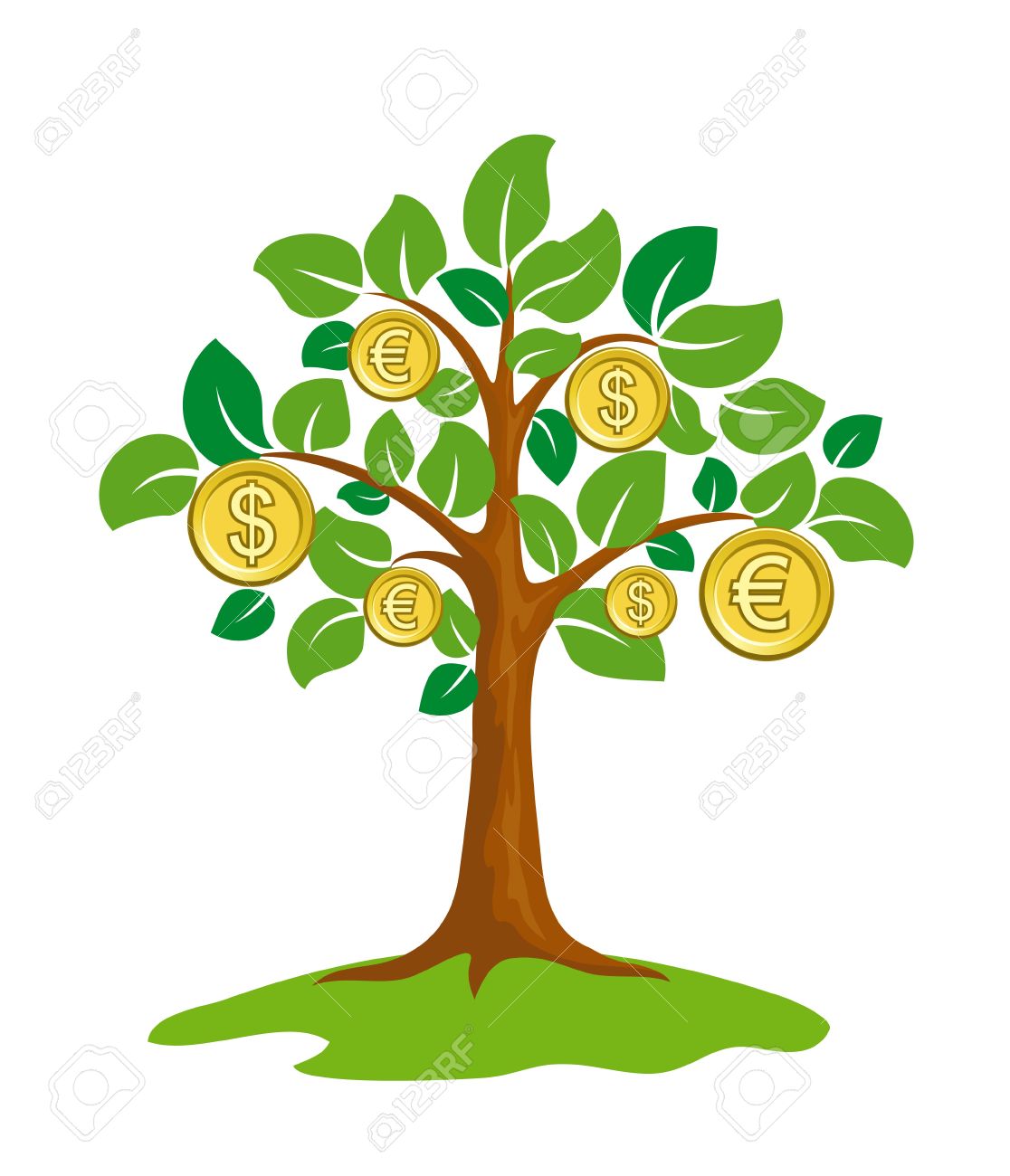 dinero árbol con monedas ilustraciones vectoriales clip art