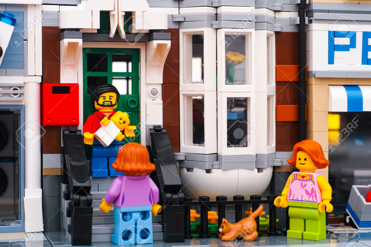 Tambov Russian Federation January 21 17 Lego Man With Baby Meeting His Mother On Porch Of House In Lego Street Studio Shot Stock Photo Picture And Royalty Free Image Image