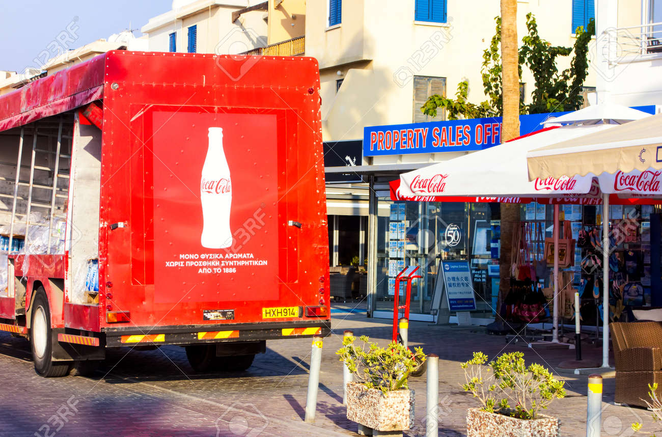 paphos cyprus november 19 2013 back view of coca cola delivery coca cola delivery