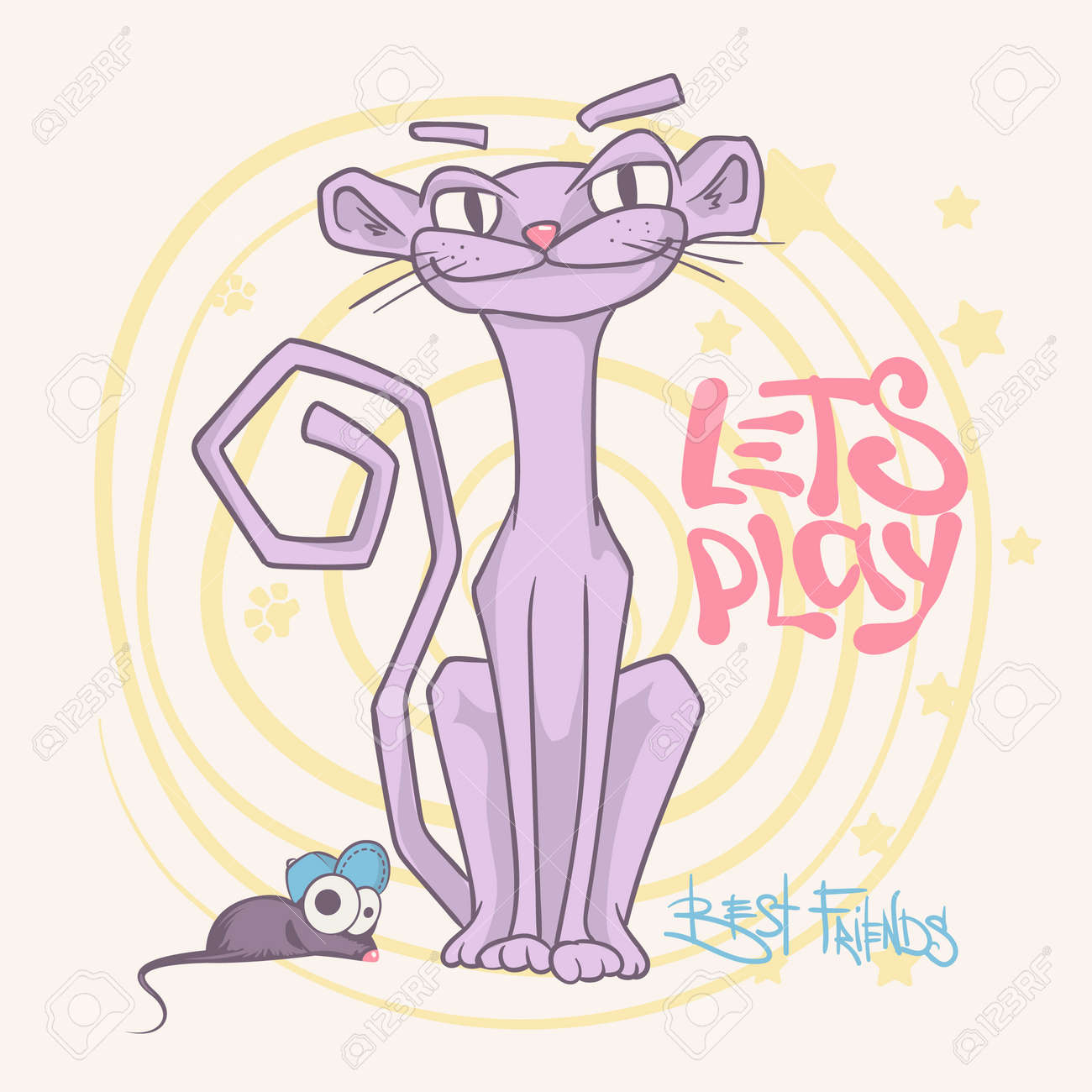 Cool Cat And Mouse Best Friends Hand Drawn Vector Illustration Royalty Free Cliparts Vectors And Stock Illustration Image