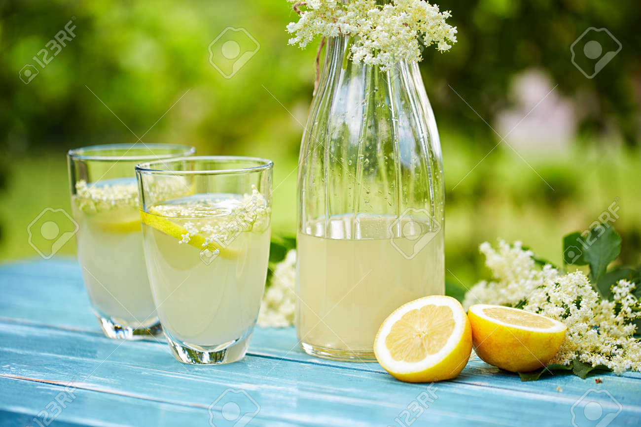 Two Glasses And A Carafe Of Elderflower Lemonade On Table Stock Photo Picture And Royalty Free Image Image 85478084