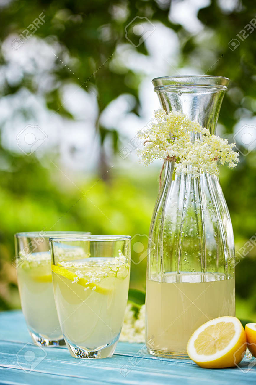 Two Glasses And A Carafe Of Elderflower Lemonade On Table Stock Photo Picture And Royalty Free Image Image 85478099
