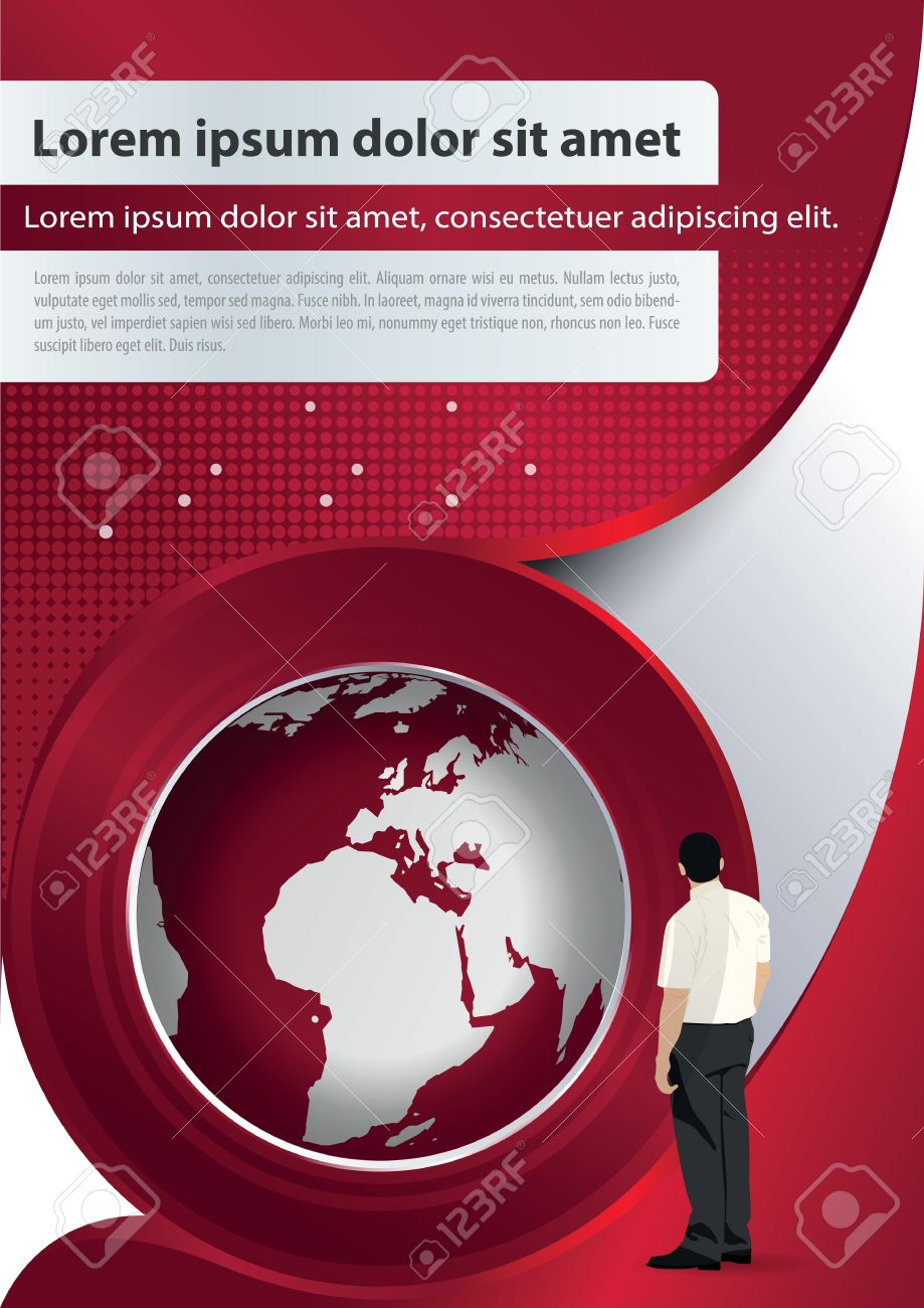 red brochure background with globe and manager royalty free cliparts