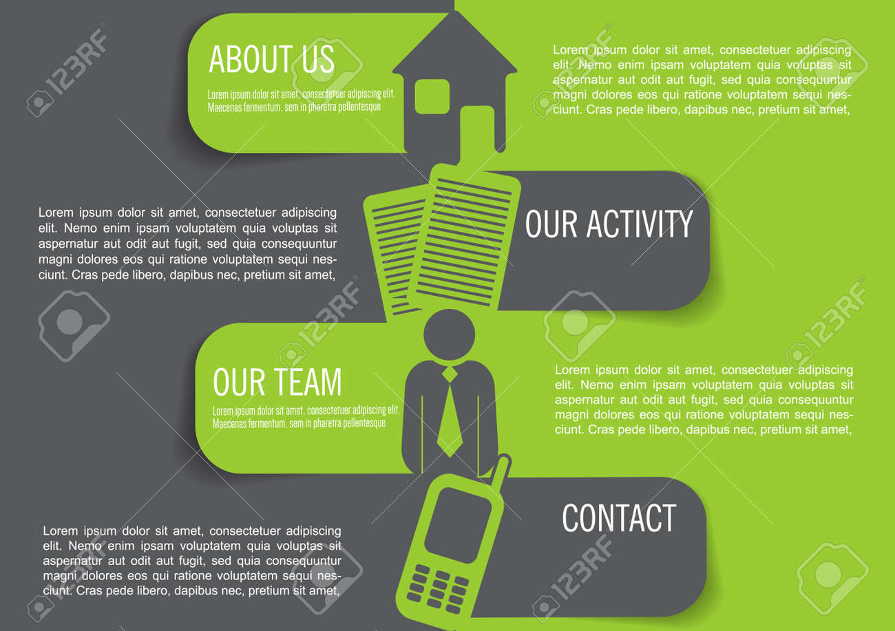 vector infographic background with four marks contact icons where place flyers used