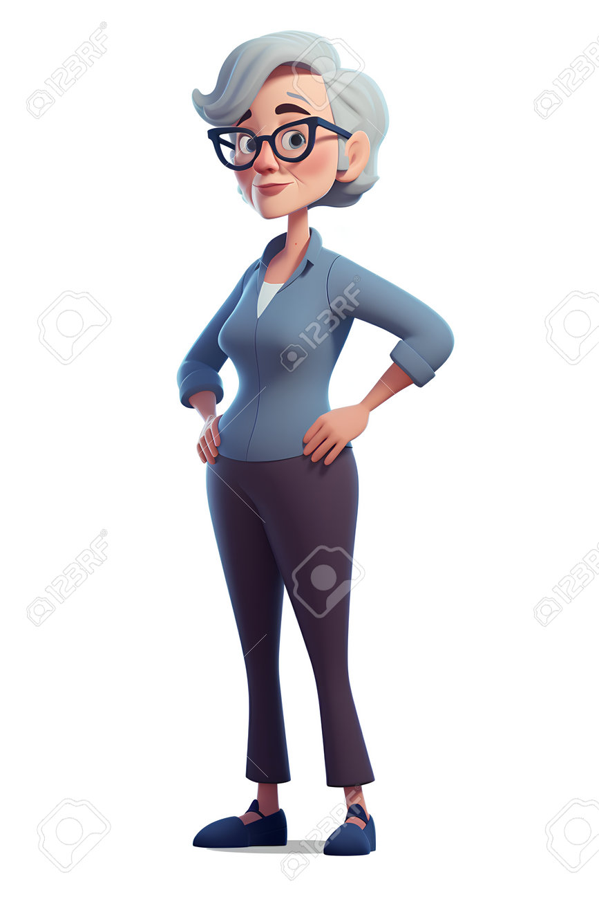 Elderly Woman With Glasses. Cartoon Character. Vector Illustration. Stock  Photo, Picture and Royalty Free Image. Image 203120018., image size:867x1300