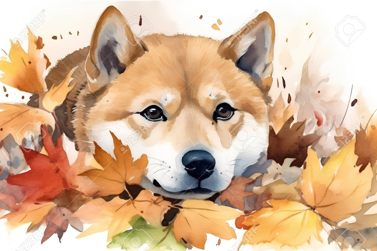 絵 題   犬と紅葉 紅葉と犬_01イラスト - No: 24270701｜無料イラスト・フリー素材