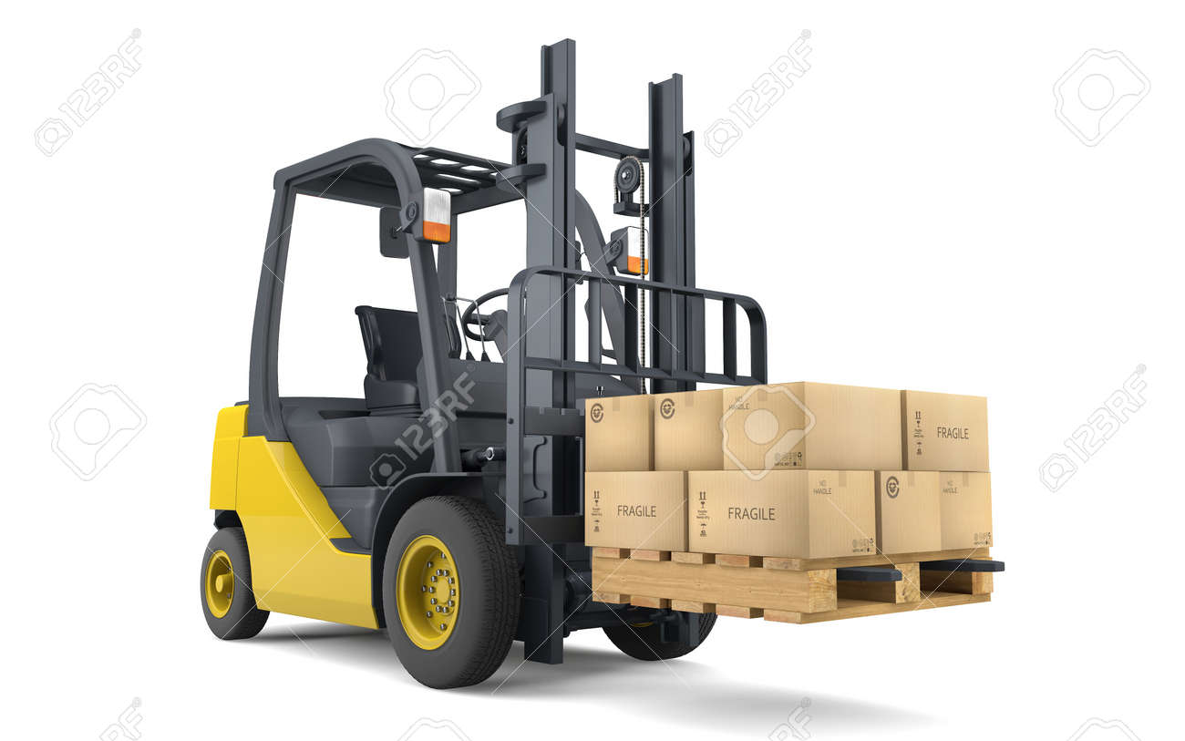 Forklift Cajas Móviles Aislados En Blanco Fotos, Retratos, Imágenes Y Fotografía De Libres De Derecho. Image 18519559.