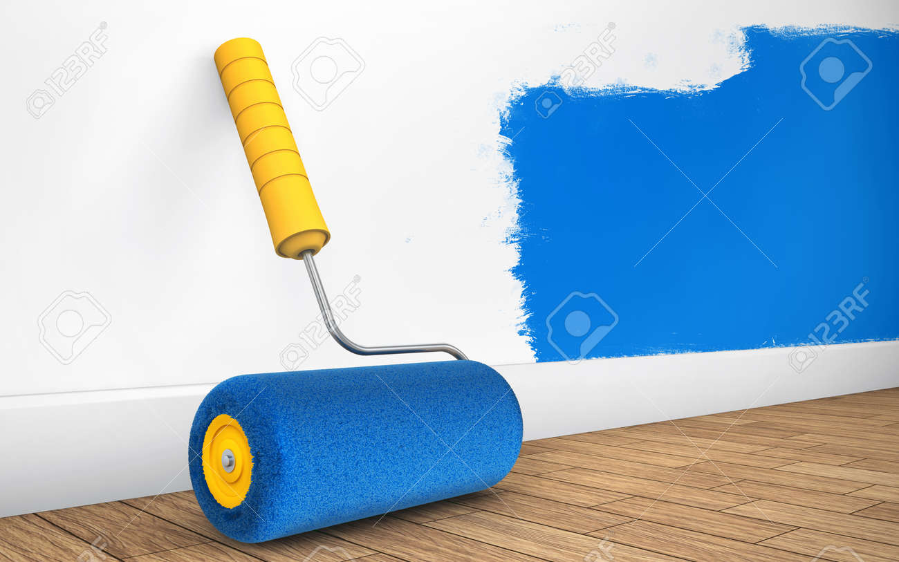 Pintura De Paredes En Una Nueva Habitacion Con El Rodillo De