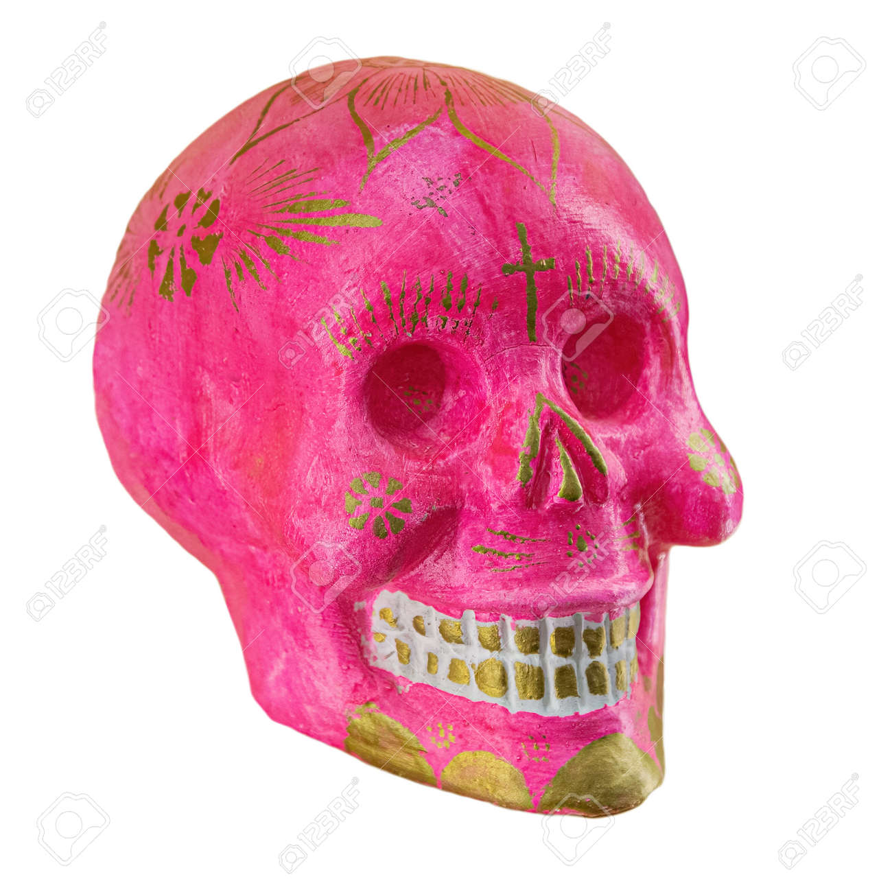 Typical Mexican skull painted isolated on white background. Dia de los muertos. Creative and minimal Day of the Dead or Halloween layout. Skull pink - 169669144 Typical Mexican skull painted isolated on white background. Dia de los muertos. Creative and minimal Day of the Dead or Halloween layout. Skull pink - 169669144