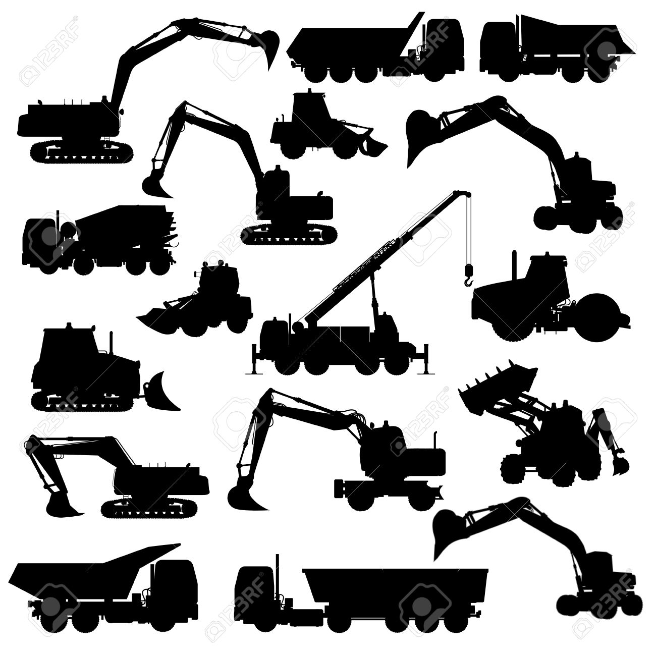 建設機械のシルエット ブルドーザー ショベル ローラー トラック ローダー トラクター ベクトル図のイラスト素材 ベクタ Image 36751807