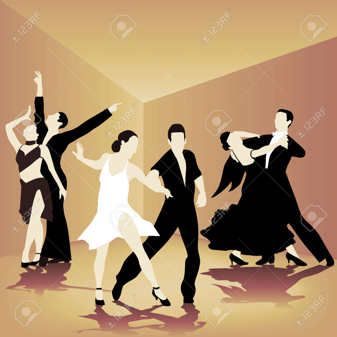 社交ダンスのシルエットの背景に分離されました ベクトル図 のイラスト素材 ベクタ Image
