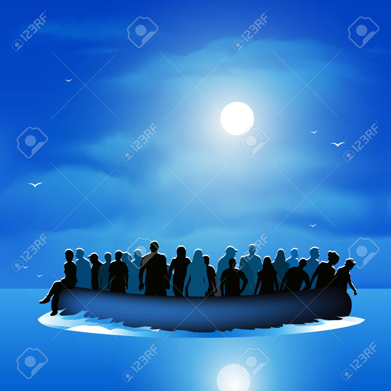 Dangerous journey refugees risking lives to find new life. Vector illustration - 46081434 Dangerous journey refugees risking lives to find new life. Vector illustration - 46081434