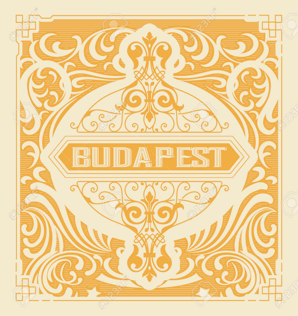 バロック様式のロゴと花柄のデザインのイラスト素材 ベクタ Image