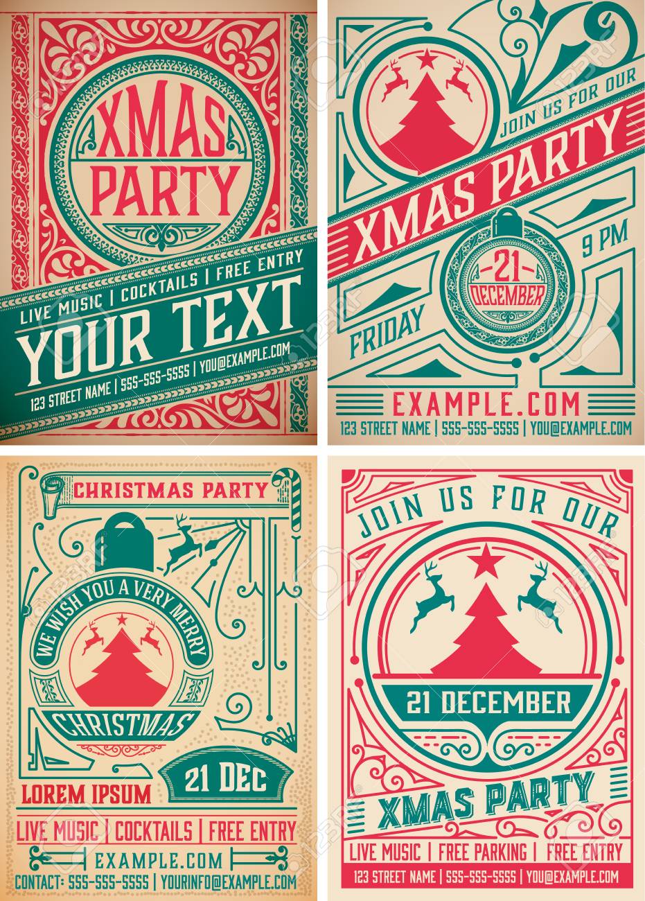 4 retro christmas party invitations holidays flyer or poster retro christmas poster