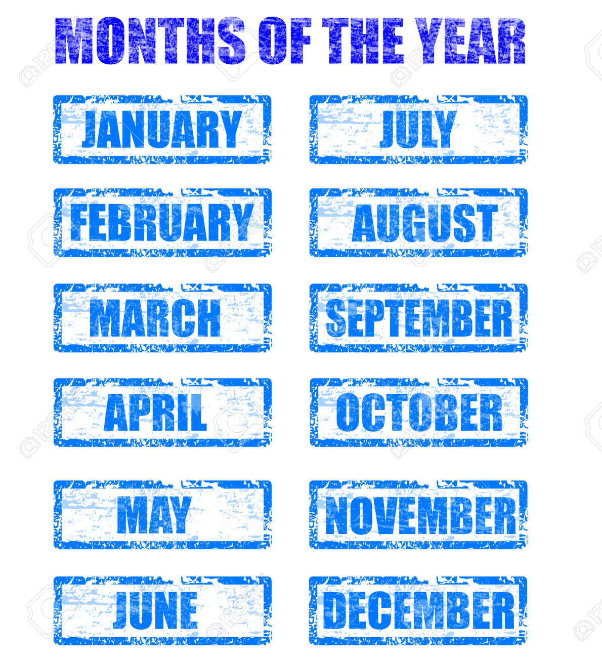 months of the year: months of the year rubber stamp
