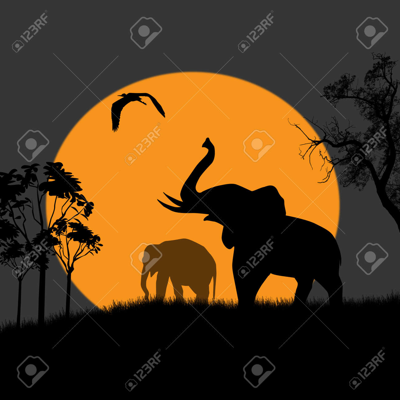 夜 野生動物図象のシルエット ビューのイラスト素材 ベクタ Image 夜 野生動物図象のシルエット ビューのイラスト素材 ベクタ Image