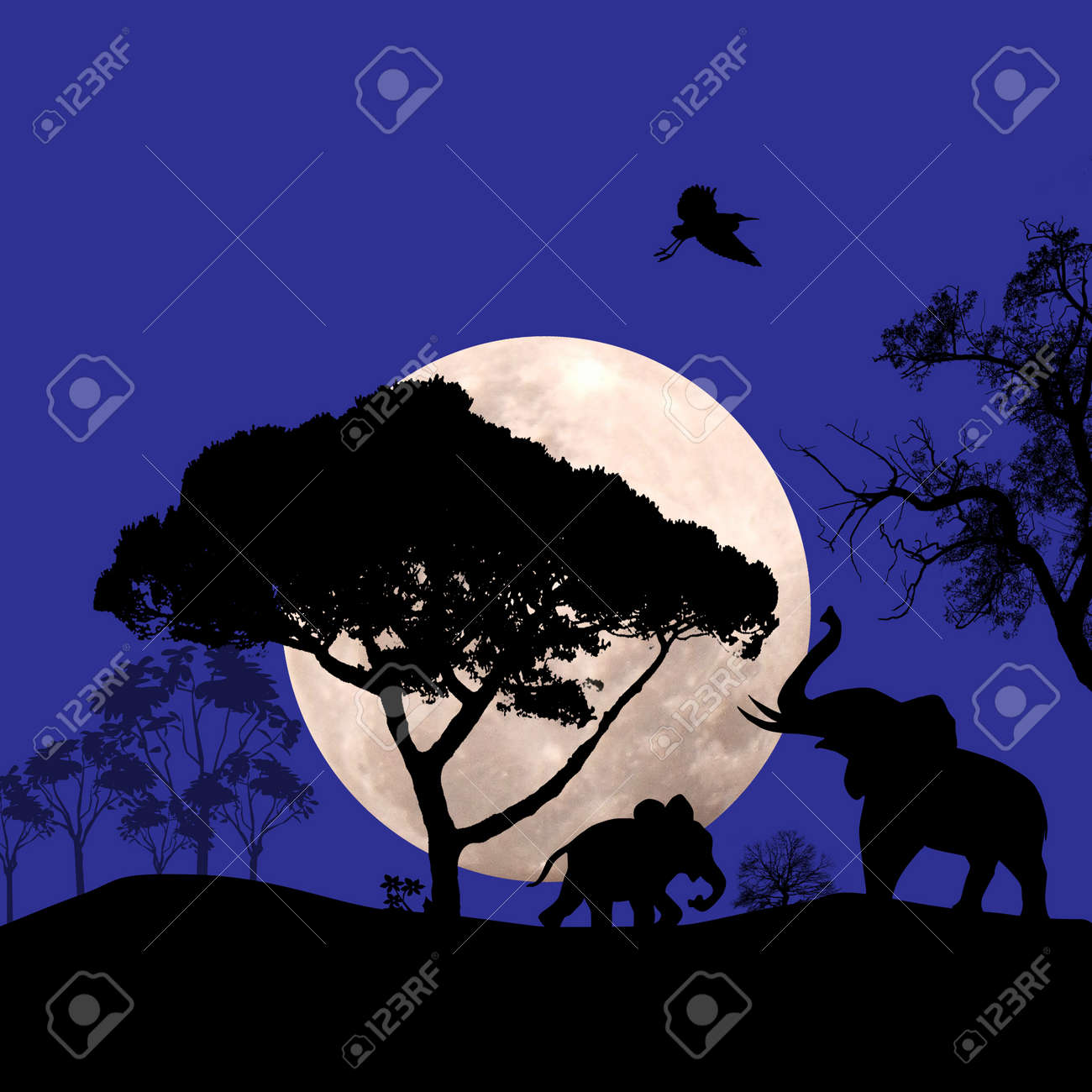 青い夕暮れベクトル図象のアフリカの野生動物のイラスト素材 ベクタ Image 青い夕暮れベクトル図象のアフリカの野生動物のイラスト素材 ベクタ Image