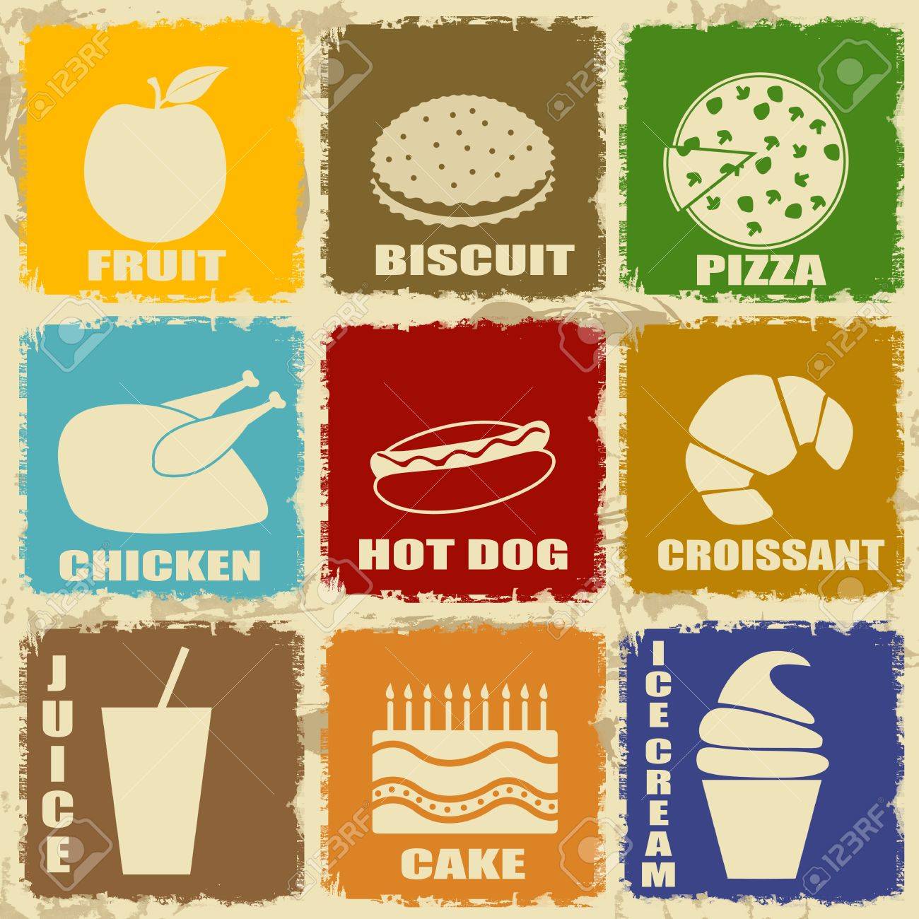 Set Of Vintage Food Icons On Separate Labels Retro Signs Poster - 1300x1300 - jpeg Vintage Food Signs