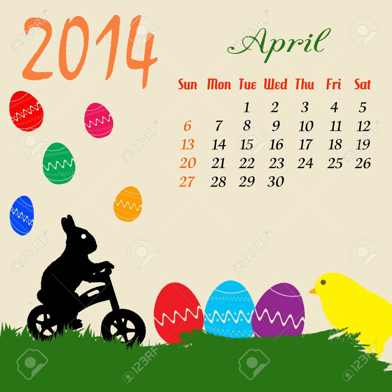 Calendar For 14 April With Easter Theme Royalty Free Cliparts Vectors And Stock Illustration Image