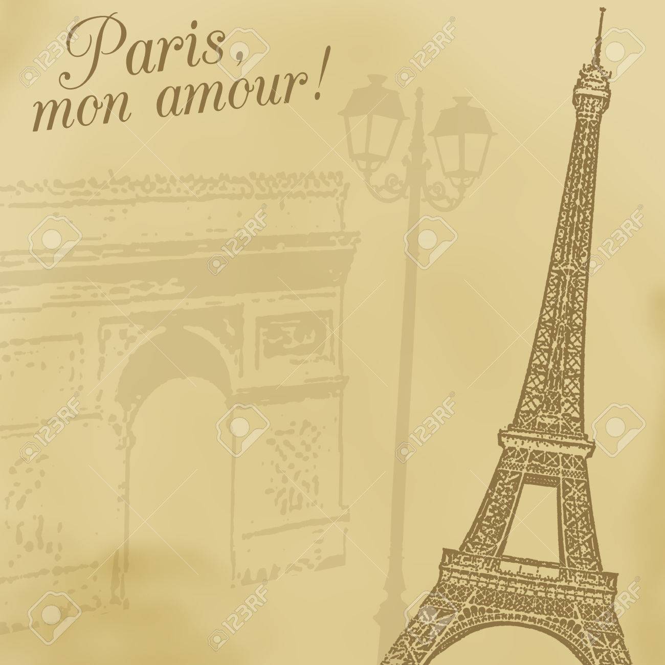 エッフェル塔と凱旋門レトロなスタイルで 図の背景 のイラスト素材 ベクタ Image エッフェル塔と凱旋門レトロなスタイルで 図の背景 のイラスト素材 ベクタ Image