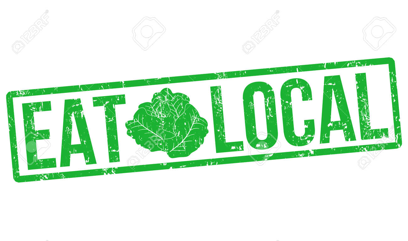 eat local grunge rubber stamp on white vector illustration royalty