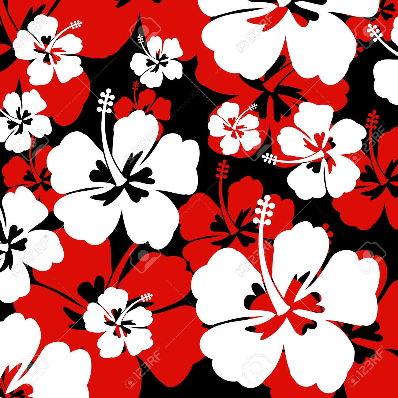 Seamless Pattern With Red And White Hibiscus Flowers On Black Background,  Vector Illustration Royalty Free SVG, Cliparts, Vectors, and Stock  Illustration. Image 30105257., image size:1300x1300
