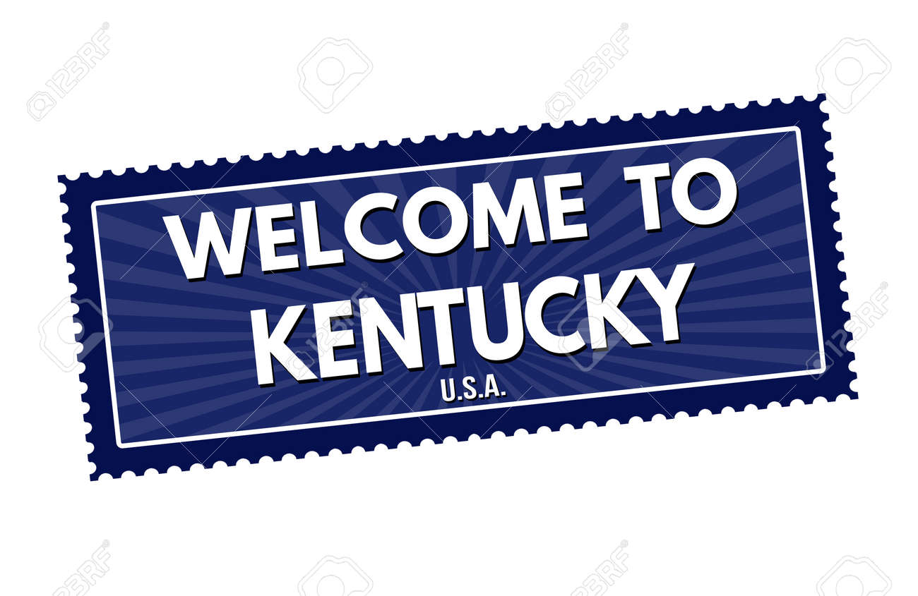 ケンタッキー旅行ステッカーへようこそまたは白い背景 ベクトル イラストのスタンプ のイラスト素材 ベクタ Image