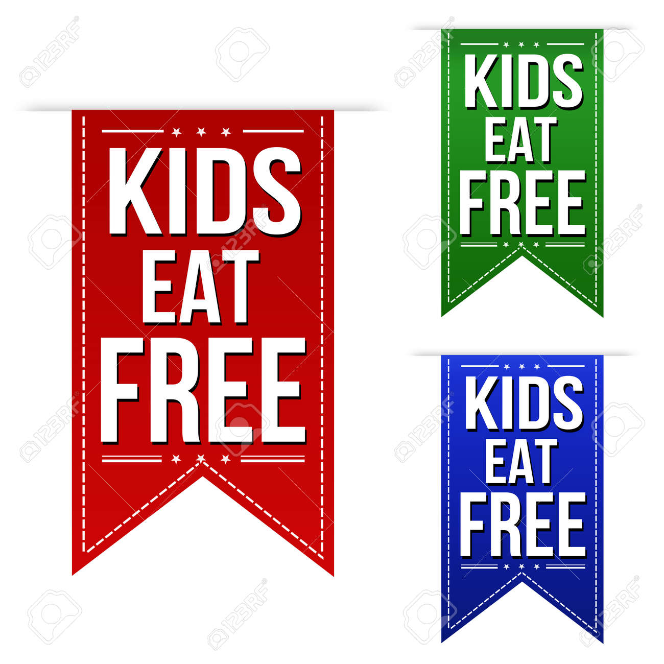 kids eat free banners design set over a white background royalty