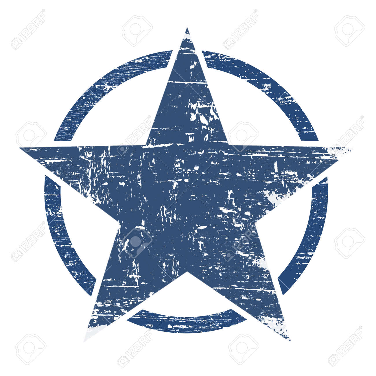 Vintage Retro Grunge Blue Star In Circle On White Background