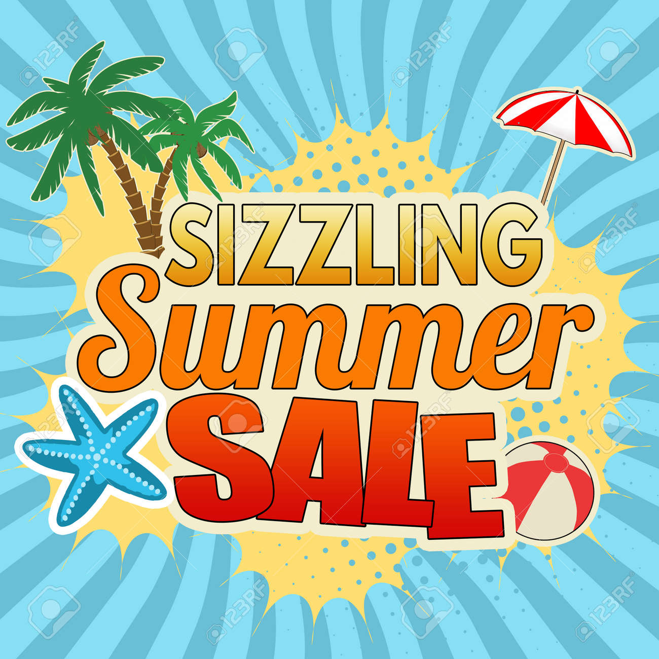 sizzling summer sale advertising poster design on blue vector summer posters design
