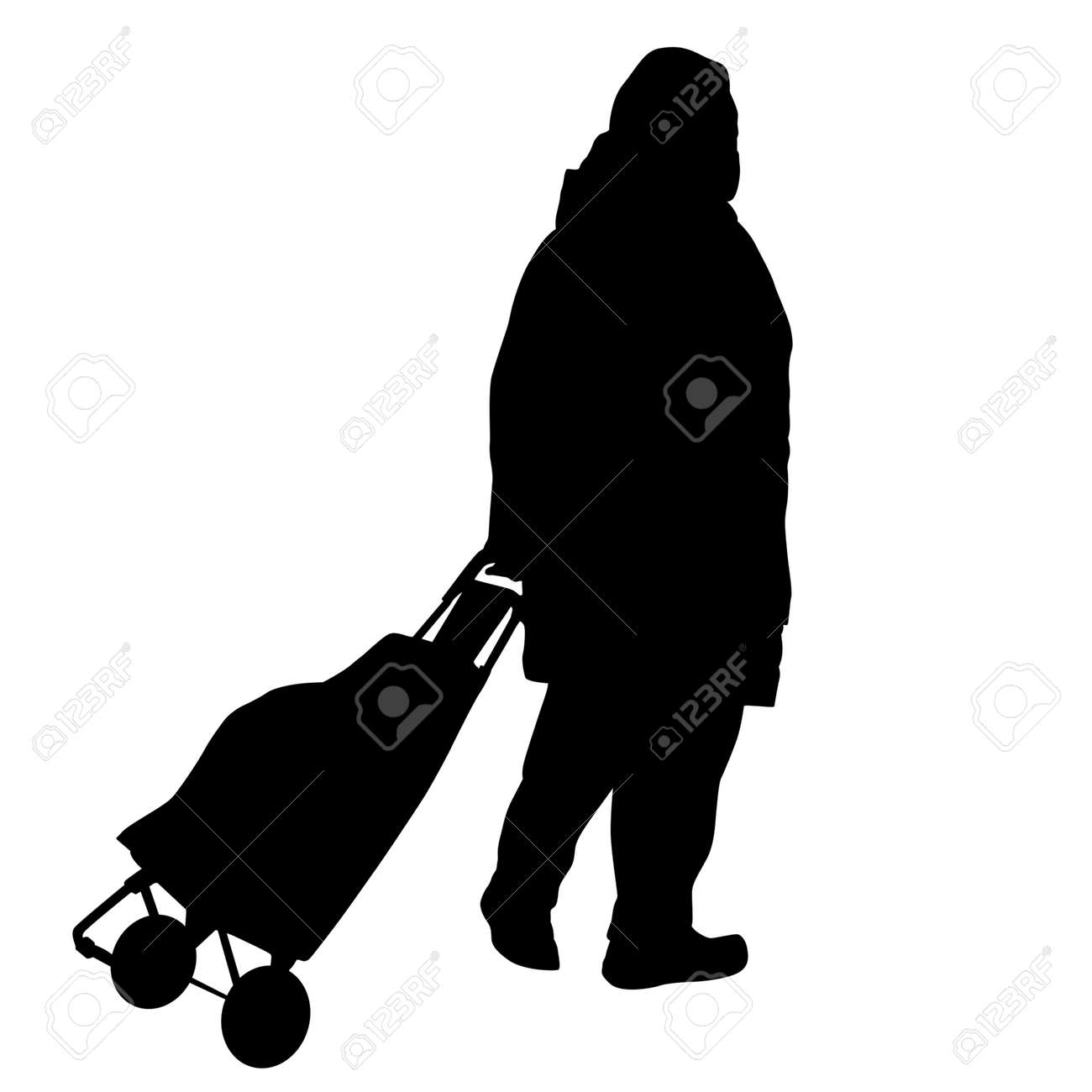 白い背景に荷物を持つ老婆のシルエット のイラスト素材 ベクタ Image