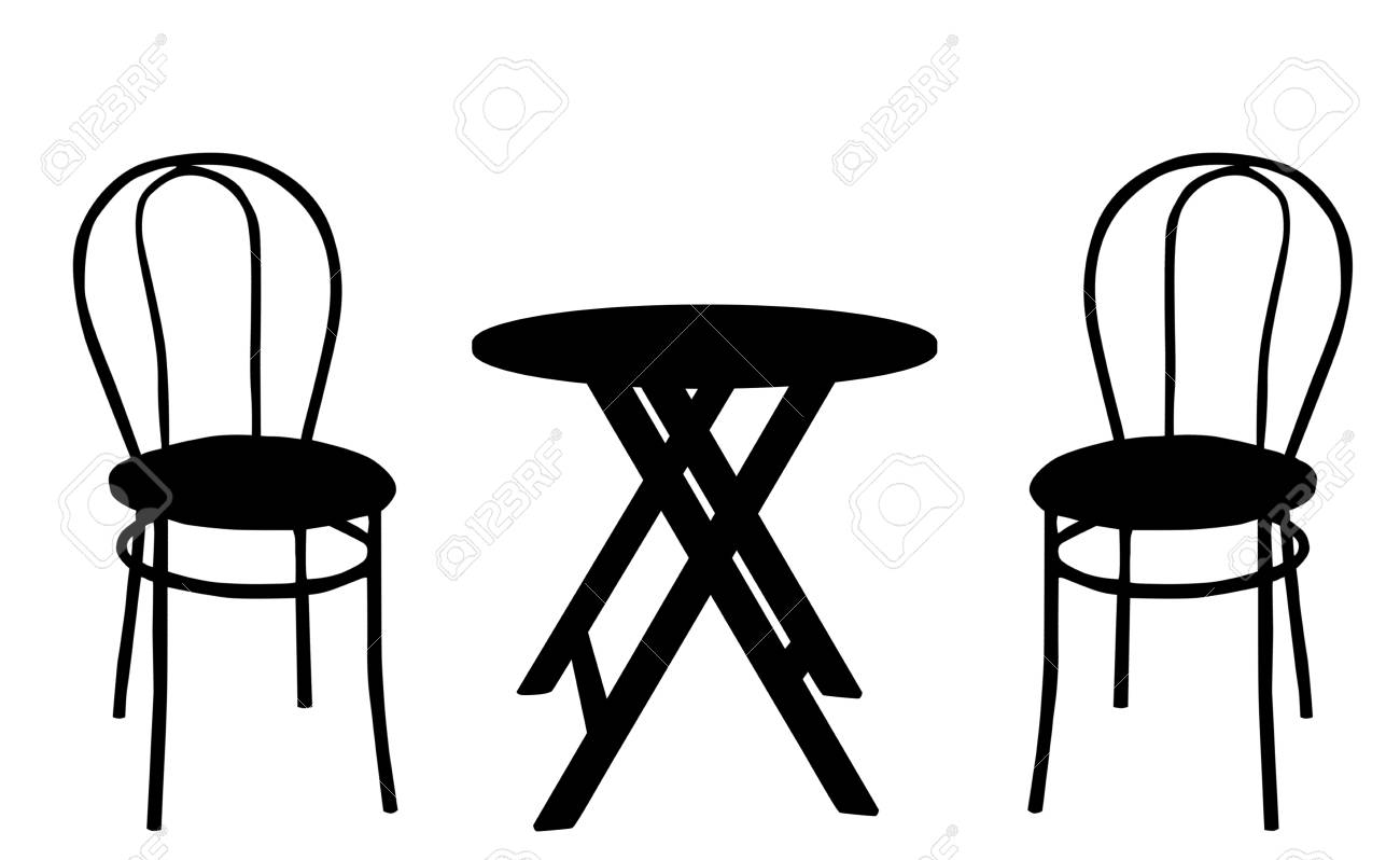 Zwei Vintage Stühle Und Runden Holztisch Auf Weißem Runde Holztisch Und Stühle Illustration Lizenzfrei Nutzbare