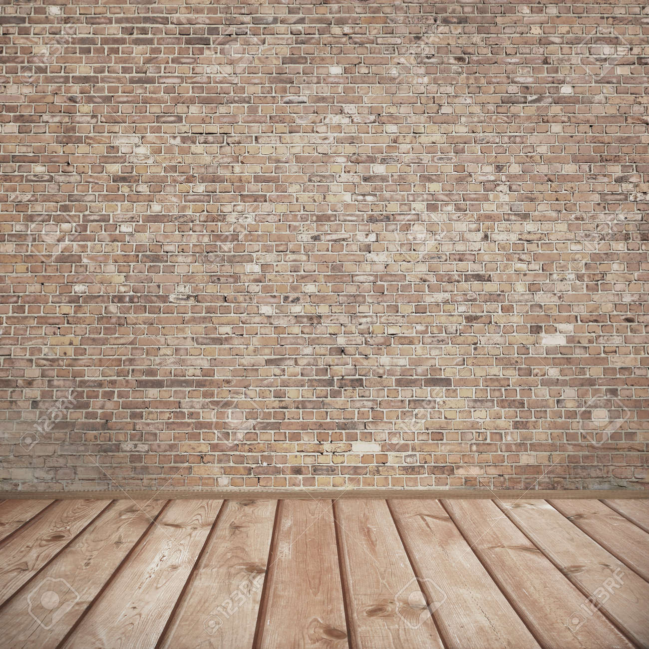 urban background brick wall texture and wooden floor abandoned