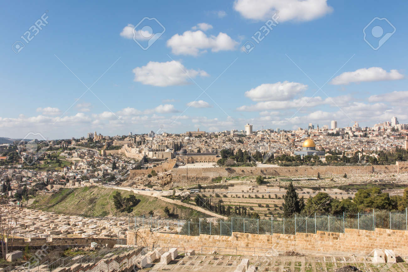 Panorama overlooking the Old City of Jerusalem, Israel, including the Dome of the Rock and the Western Wall. Taken from the Mount of Olives. - 157852302 Panorama overlooking the Old City of Jerusalem, Israel, including the Dome of the Rock and the Western Wall. Taken from the Mount of Olives. - 157852302