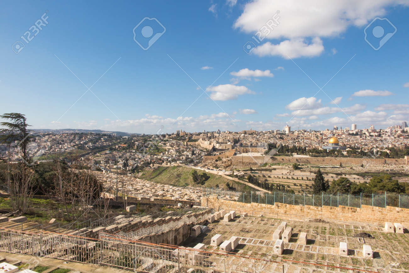 Panorama overlooking the Old City of Jerusalem, Israel, including the Dome of the Rock and the Western Wall. Taken from the Mount of Olives. - 158195415 Panorama overlooking the Old City of Jerusalem, Israel, including the Dome of the Rock and the Western Wall. Taken from the Mount of Olives. - 158195415