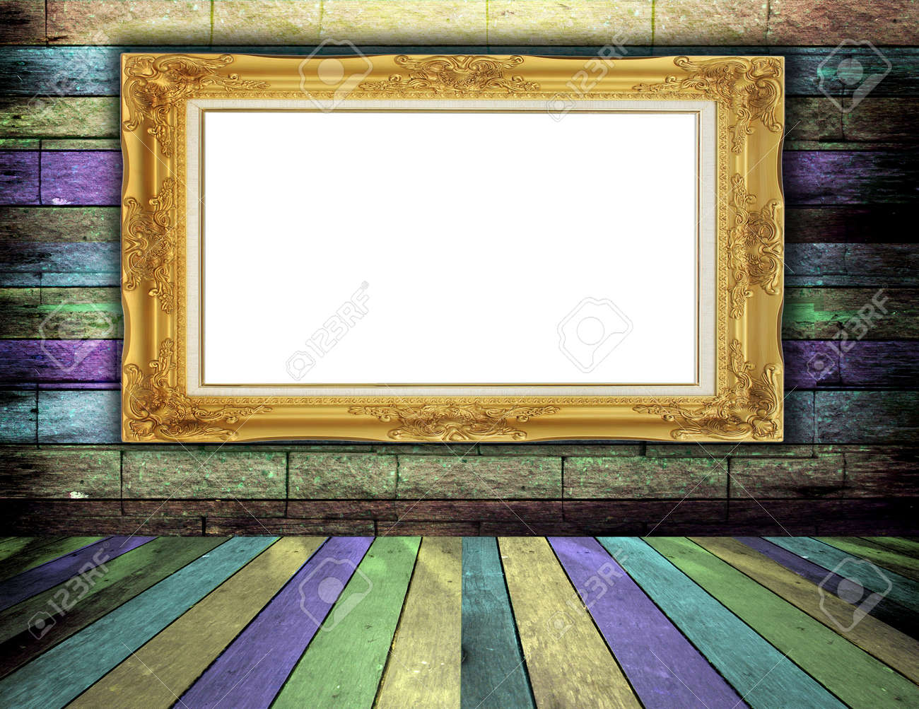 Abstract The Old Wood Floor For Background With Frame Stock Photo